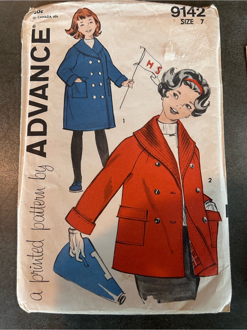 VTG 60s Advance 9142 Girls Double Breasted Coat Sewing Pattern Size 7 Complete